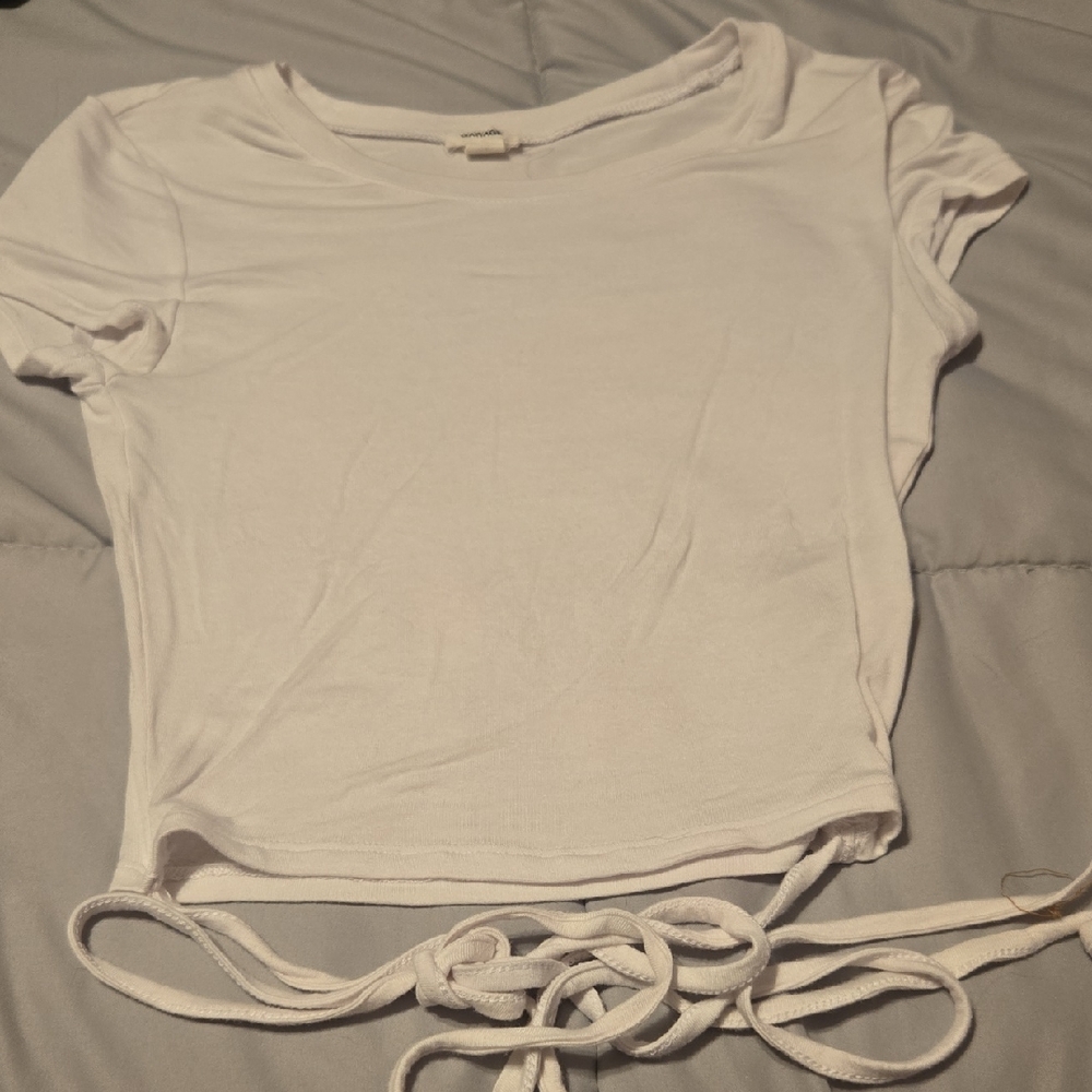 Garage White Tie-Front Short Sleeve Tee